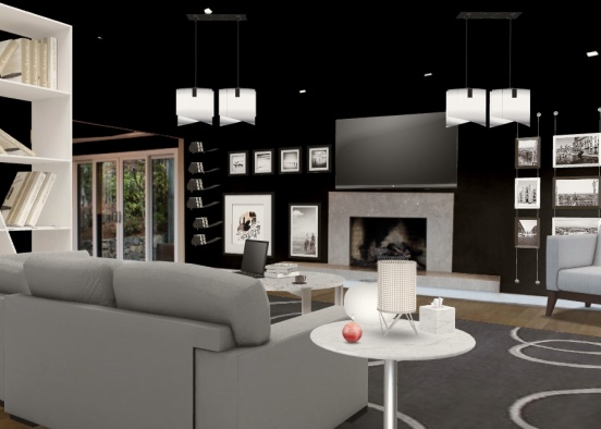 Black monchrome living room Design Rendering