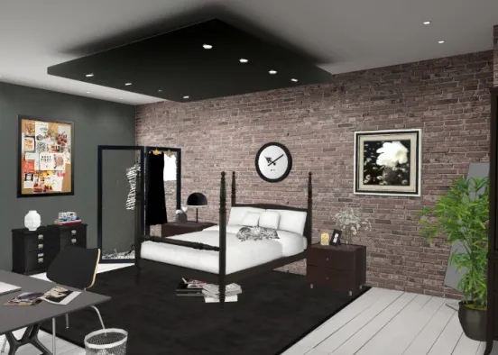 Black&white bedroom-office 🖤💭 Design Rendering