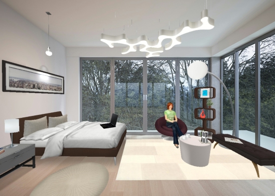 Dark Wood Scandinavian Contemporary Bedroom Design Rendering