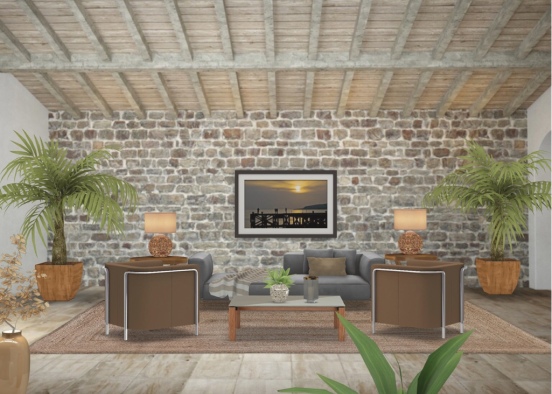 Stone Beige & Gray Living Room Design Rendering