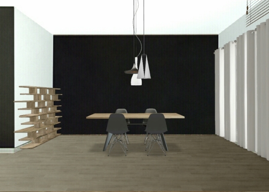 Salle à manger bois noir blanc Design Rendering