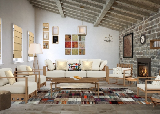Wooden Living Room Design Rendering