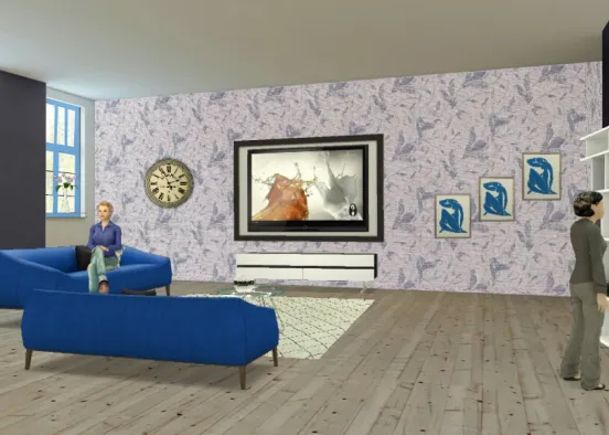 Sala de estar azul vibrante Design Rendering