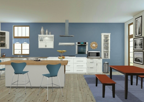 Blue accent Kitchen Design Rendering