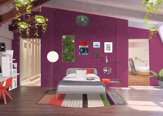 Hippy-modern student room with a lot more plants Design Rendering