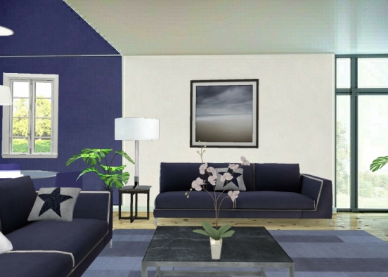 Navy blue livingroom Design Rendering