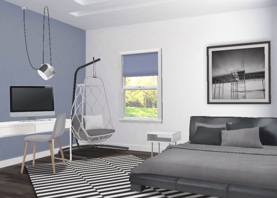 Blue and gray boys bedroom Design Rendering