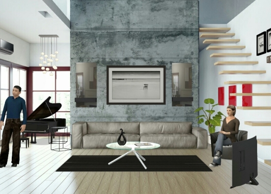 Living room minimal  Design Rendering