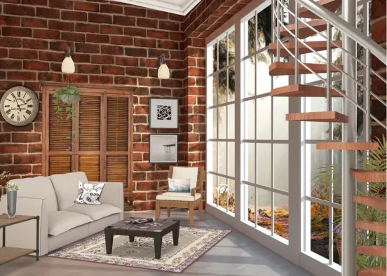 small living room with garden view  Design Rendering