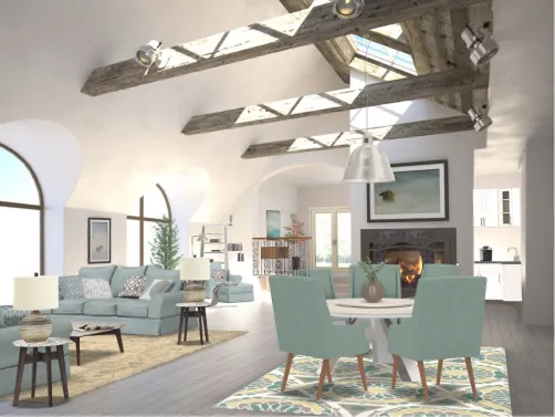 Teal toned greatroom