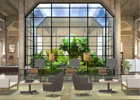 Organic Office and Reception Space Design Rendering