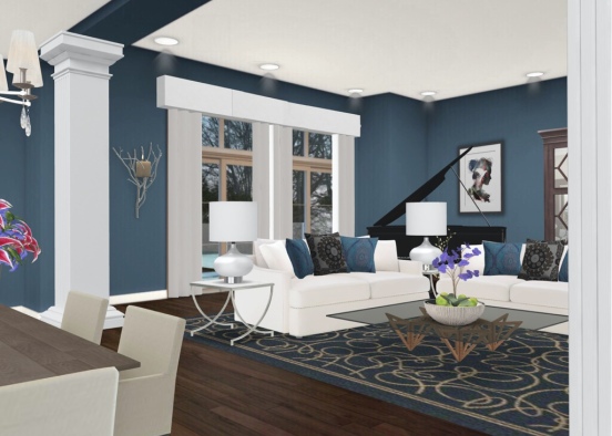 Navy and white living room Design Rendering