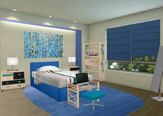 Children Blue Bedroom Design Rendering