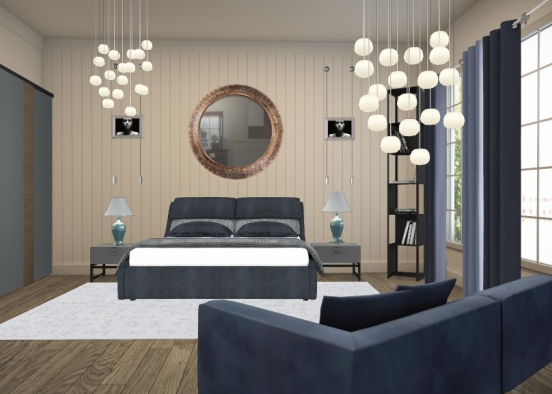 Granatowo niebieska sypialnia  Design Rendering