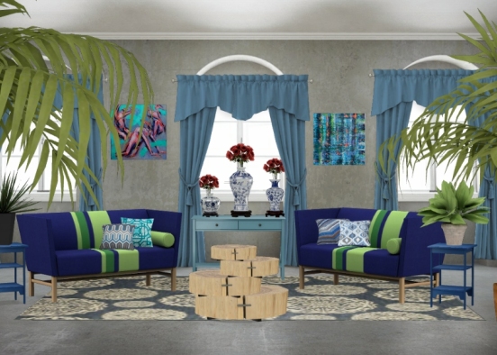 Living room blue x green Design Rendering
