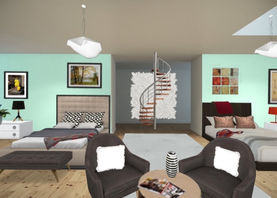 Colorful bedroom for sisters. Design Rendering