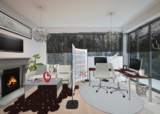 Office #Black #White #Grey #Red Design Rendering