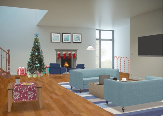 The Christmas Decorated Living Room Design Rendering