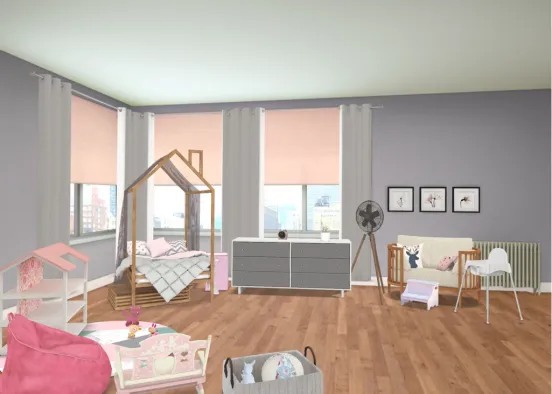 pink girl baby and toddler room Design Rendering