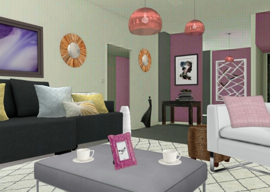 Sala de estar moderna y colorida Design Rendering