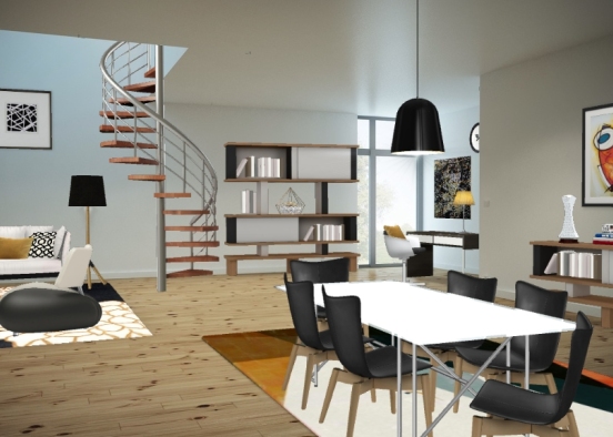 Black, yellow and a lot of space with geometric lines, contemporary inspiration and vintage details Design Rendering