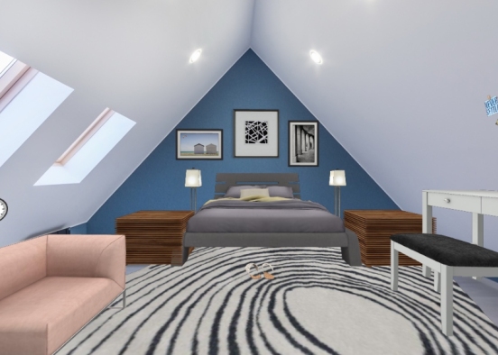 A modern room in an attic. Design Rendering
