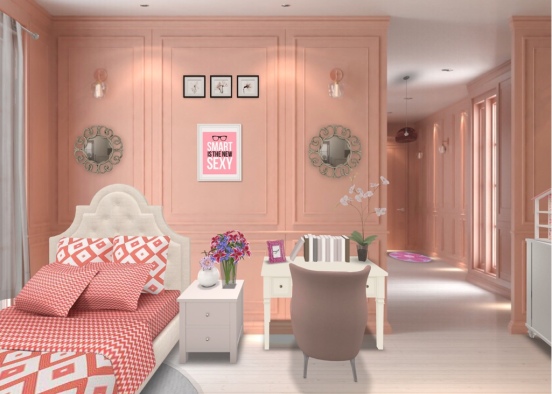 Pink and white girls bedroom! Design Rendering