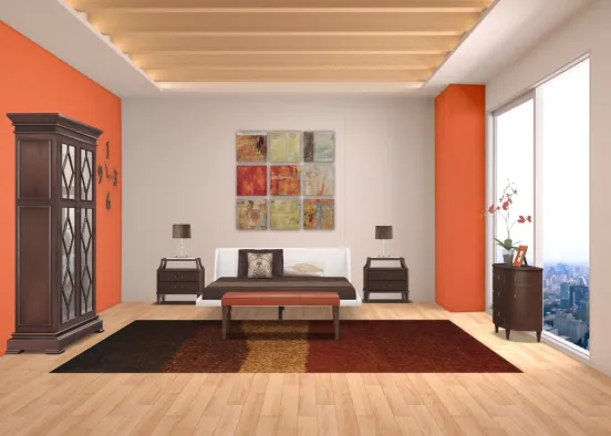 dormitorio marrón y naranja Design Rendering