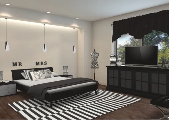 black and white couple bedroom 🖤 Design Rendering