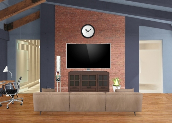 Tv room and office Design Rendering