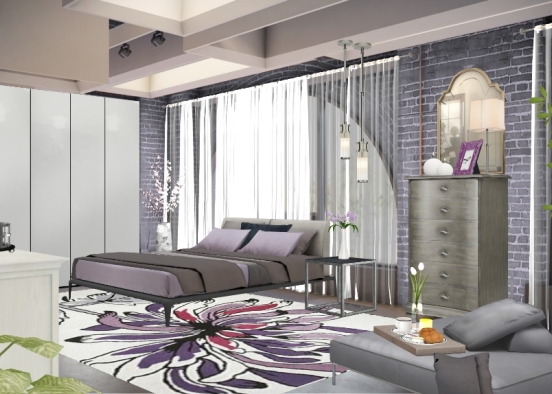 Peaceful in purple Bedroom Design Rendering