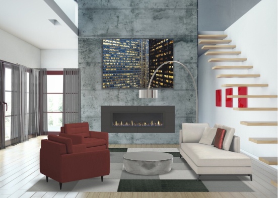 Modern red living room Design Rendering