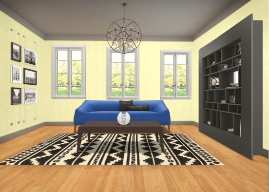 Retro Living Room Design Rendering