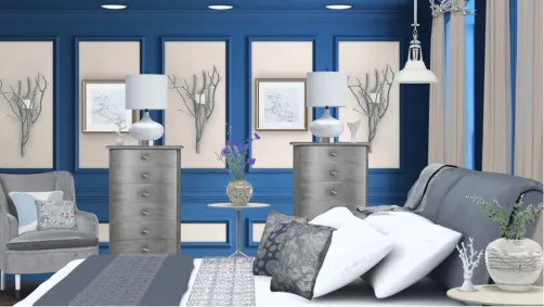 Luxurious bedroom decorated with silver accents.