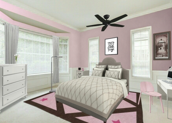 Cute, Pink Kids Bedroom Design Rendering