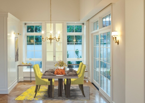 Simple Golden Dining Room Design Rendering