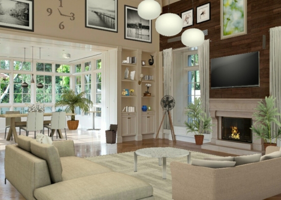 Creamy living room Design Rendering