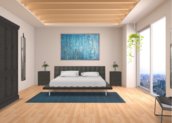 bedroom with blue accents  Design Rendering