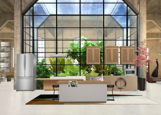 kitchen/linging area open space (inside garden) Design Rendering