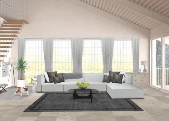 white modern living room  Design Rendering