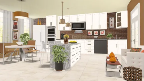 Modern kitchen with white shaker cabinets, center island and double oven!