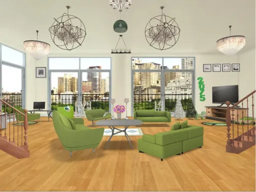 Huge city living room, with 2 stairs to get up and down! I made this thinking about my own huge family.❤️💚❤️💜😄😁