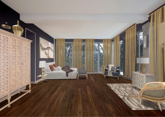 Navy&gold Bedroom Design Rendering