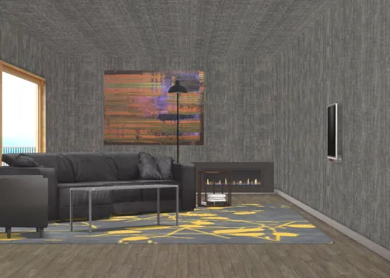 my 'dark modern and neat' living room! Design Rendering