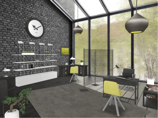 black, white & yellow office