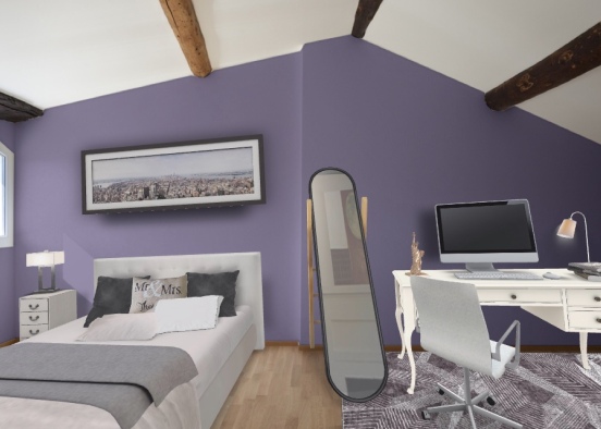 purple cozy bedroom Design Rendering