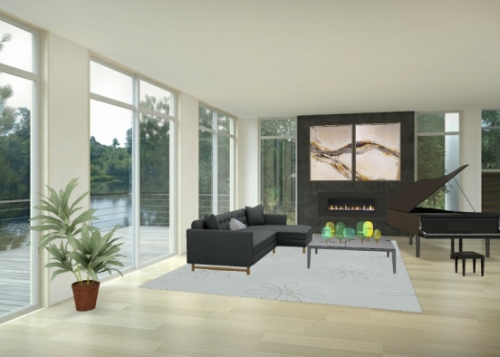 Forest Modern House Living Room Design Rendering