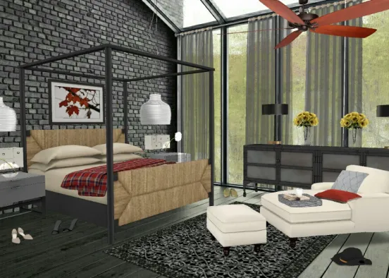 Dormitorio gris Design Rendering