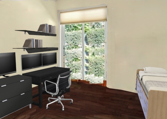 Office with black desk  Design Rendering