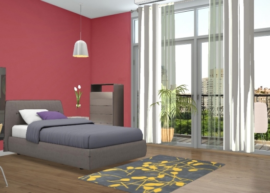bedroom for a single person Design Rendering
